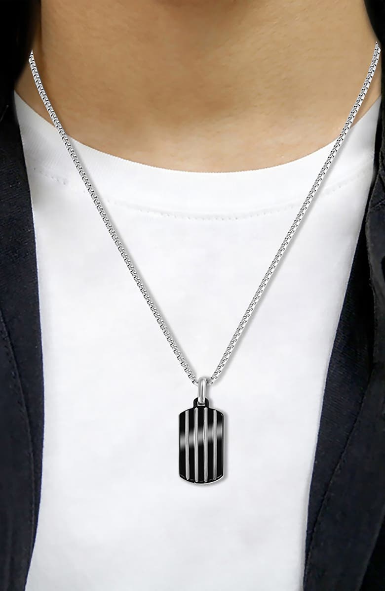 VAN HEUSEN Men's Stripe Dog Tag Pendant Necklace, Alternate, color, Black