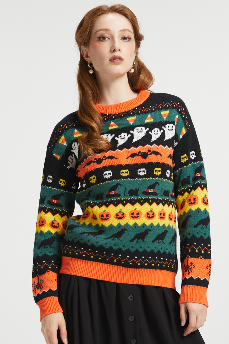 Fright Night Delight Fair Isle Halloween Sweater, Alternate, color, Candy Corn