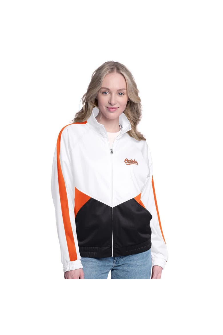 Women's G-III Sports by Carl Banks  White/Orange Baltimore Orioles Rally Rhinestone Raglan Full-Zip Track Jacket, Alternate, color, White