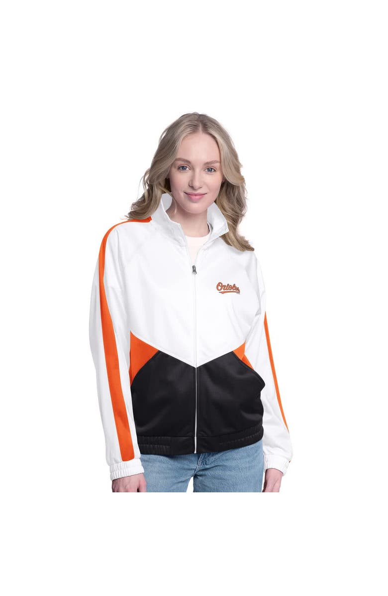 G-III SPORTS BY CARL BANKS Women's G-III Sports by Carl Banks  White/Orange Baltimore Orioles Rally Rhinestone Raglan Full-Zip Track Jacket, Alternate, color, White