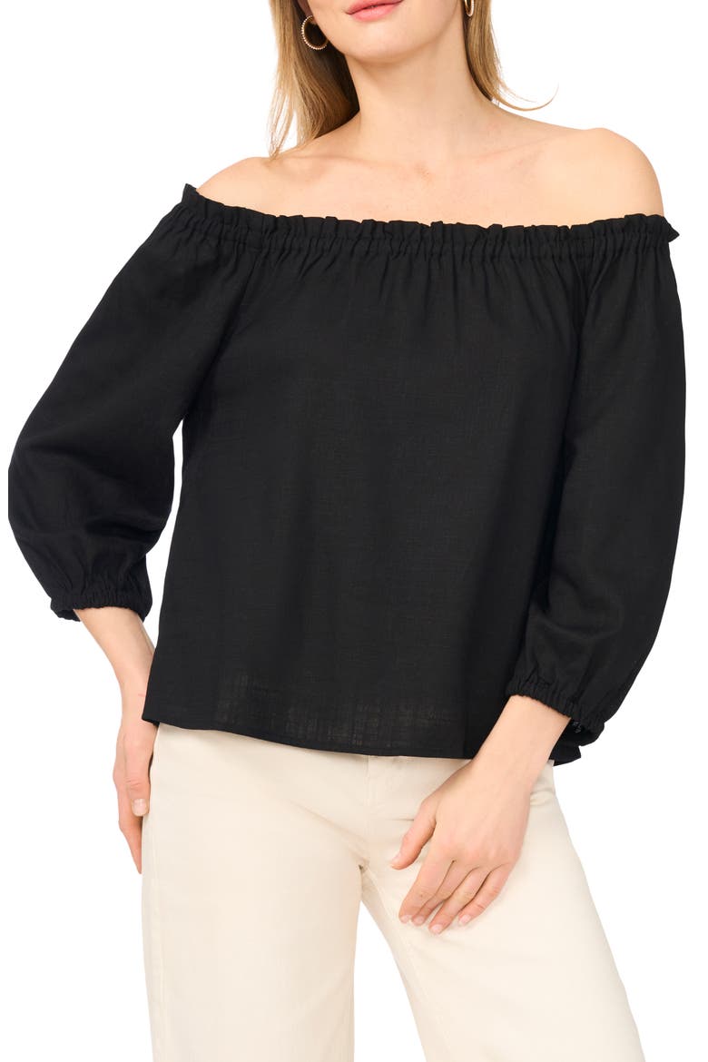 Off the Shoulder Puff Sleeve Top, Main, color, RICH BLACK