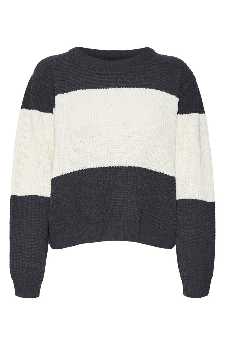 VERO MODA Magate Stripe Crewneck Sweater, Alternate, color, Black Detail/ Birch