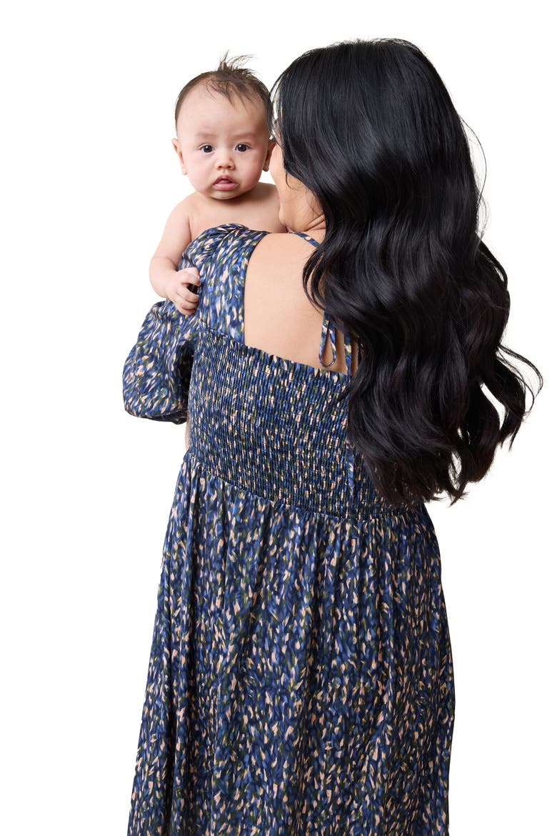 The Breeze Elbow Sleeve Sateen Maternity Dress, Alternate, color, BLUE MULTI BLUR DOT