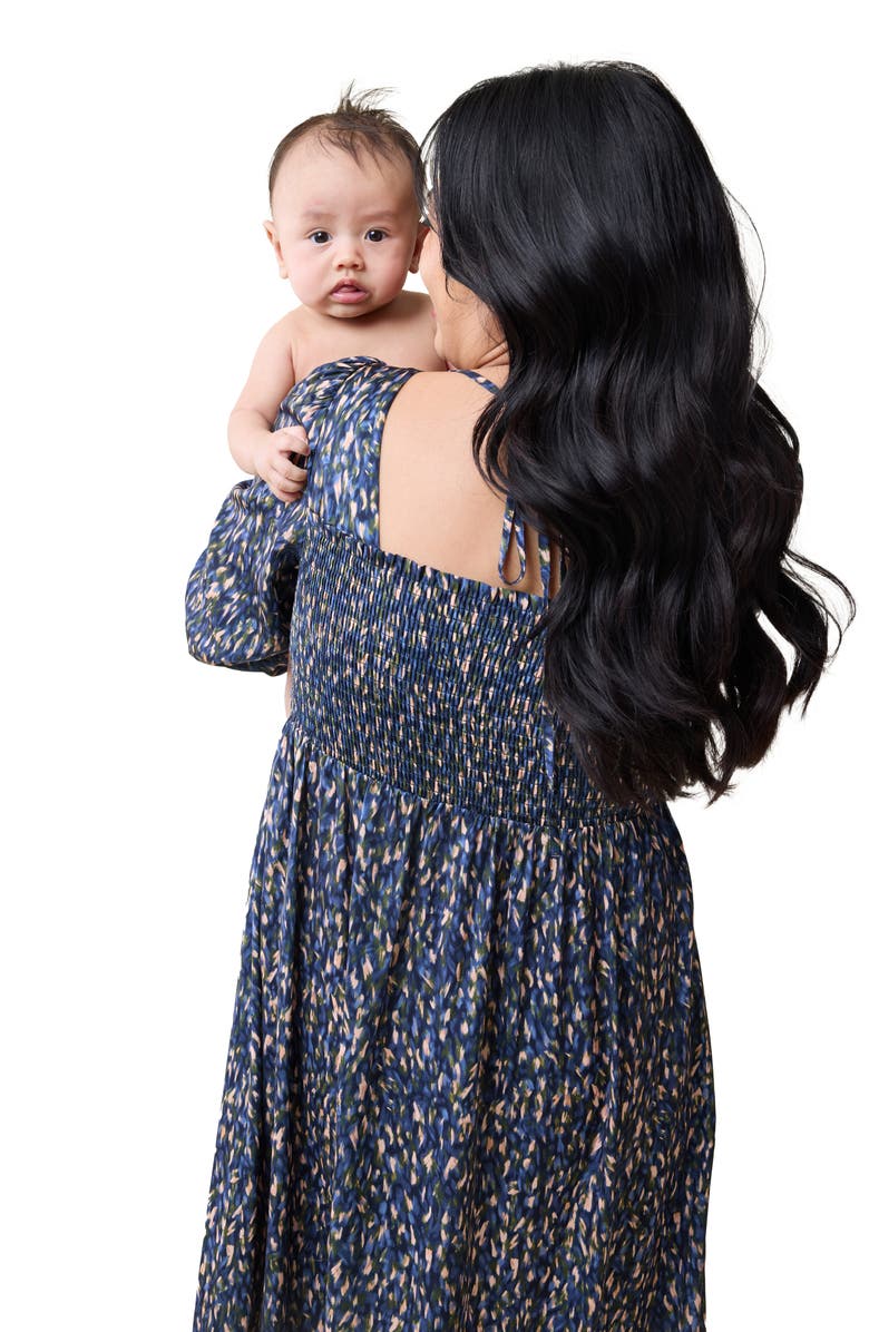 Ingrid & Isabel<sup>®</sup> The Breeze Elbow Sleeve Sateen Maternity Dress, Alternate, color, Blue Multi Blur Dot