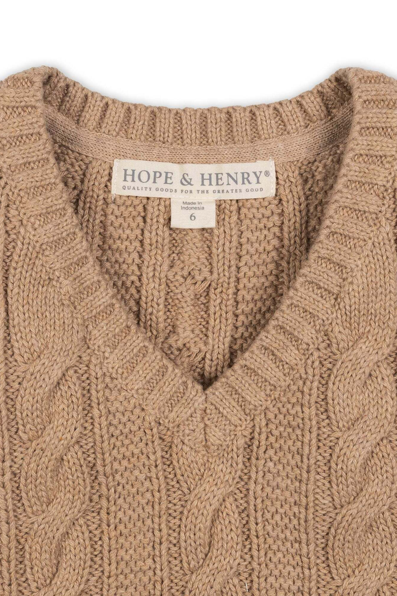 Kids' Organic Cotton Cable Sweater Vest, Alternate, color, Camel Heather Cable