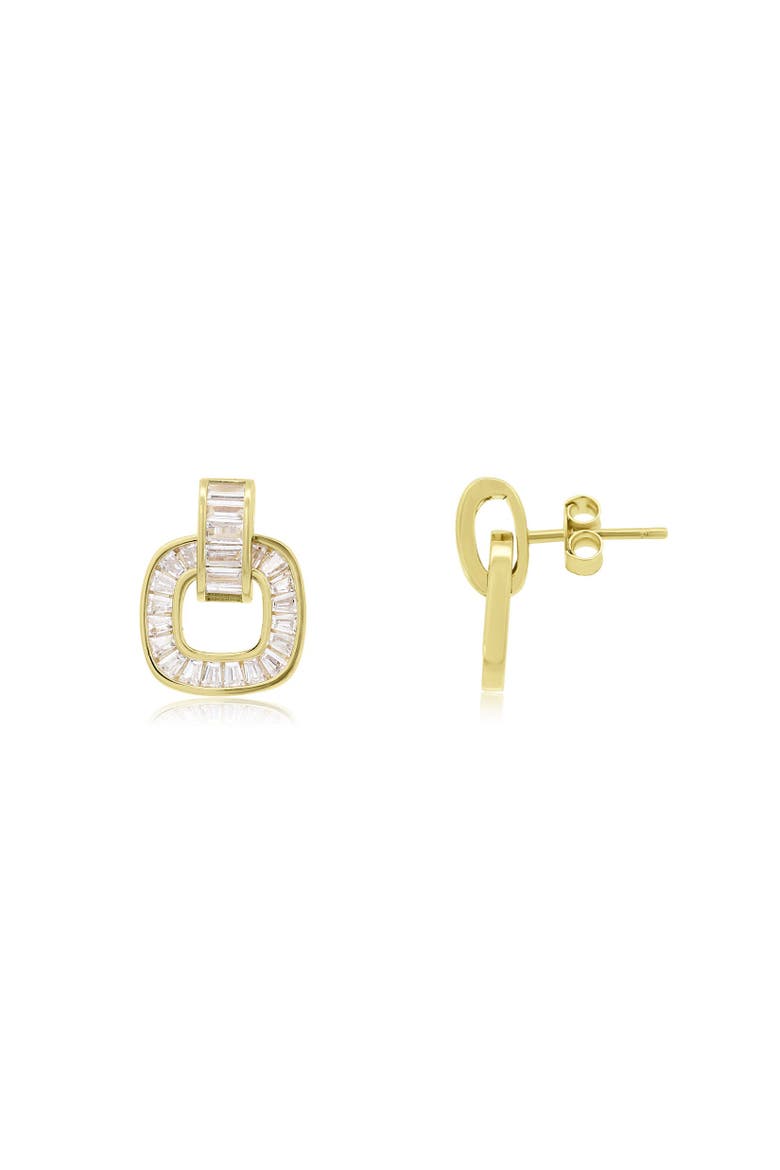 CZ Baguette Square Link Earrings, Main, color, Gold Plated Sterling Silver