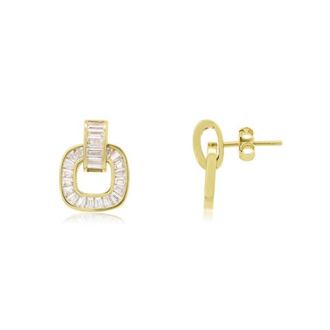 CZ Baguette Square Link Earrings