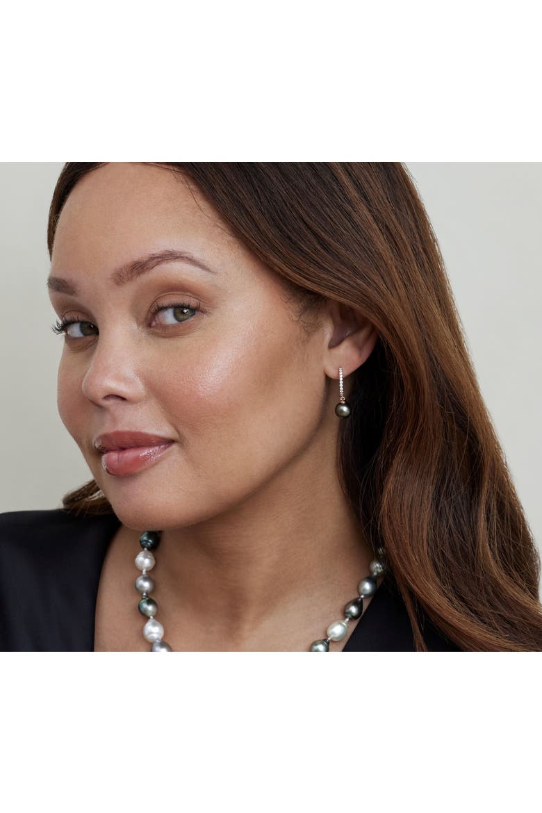 Tahitian South Sea Pearl Rose Gold Plated Zara Earrings, Alternate, color, Black Pearl