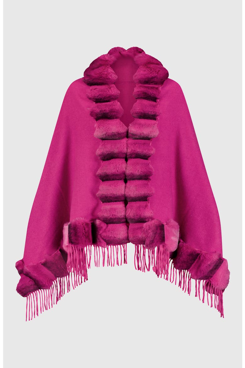 Cashmere & Wool Blend Cape With Fur-Free Chinchilla (Faux Fur) Trim, Alternate, color, FUSCHIA/FUSCHIA CHINCH