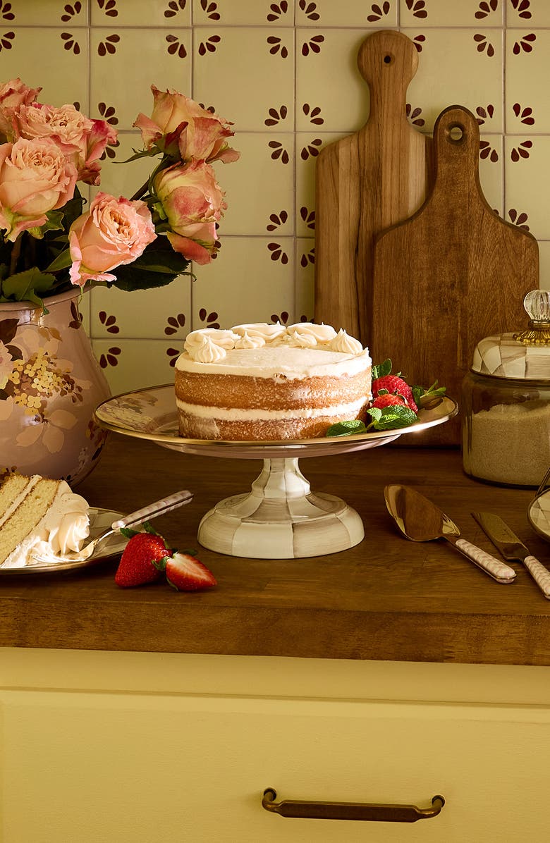 MACKENZIE CHILDS Wild Rose Mauve Small Pedestal Platter, Alternate, color, Mauve