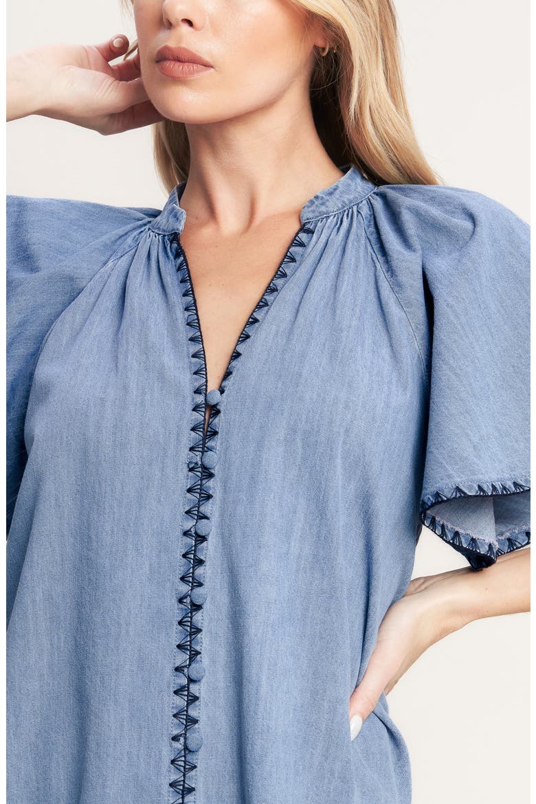 Chambray Button Up Top, Alternate, color, LIGHT INDIGO