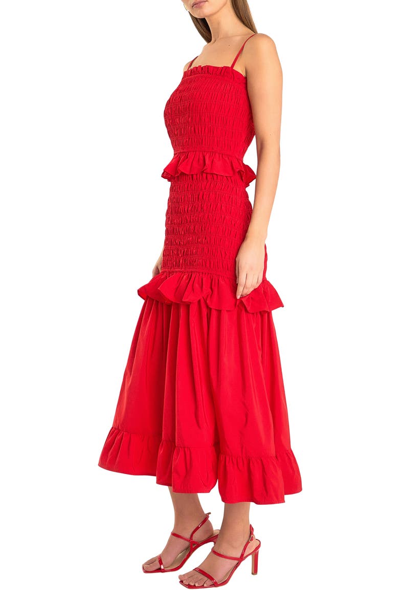 Ruffle Smocked Maxi Dress, Alternate, color, RED