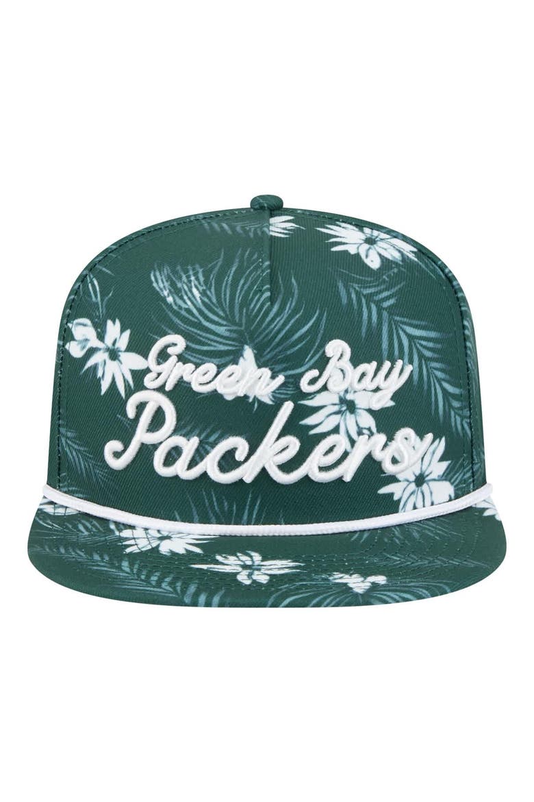Men's New Era  Green Green Bay Packers Palm Print A-Frame 9FIFTY Snapback Hat, Alternate, color, Green