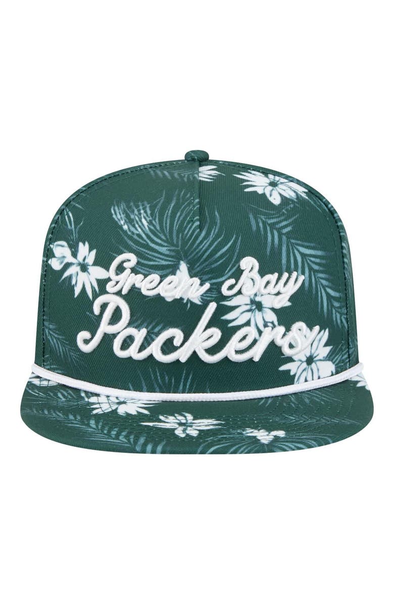 New Era Men's New Era Green Green Bay Packers Palm Print A-Frame 9FIFTY Snapback Hat, Alternate, color, Green