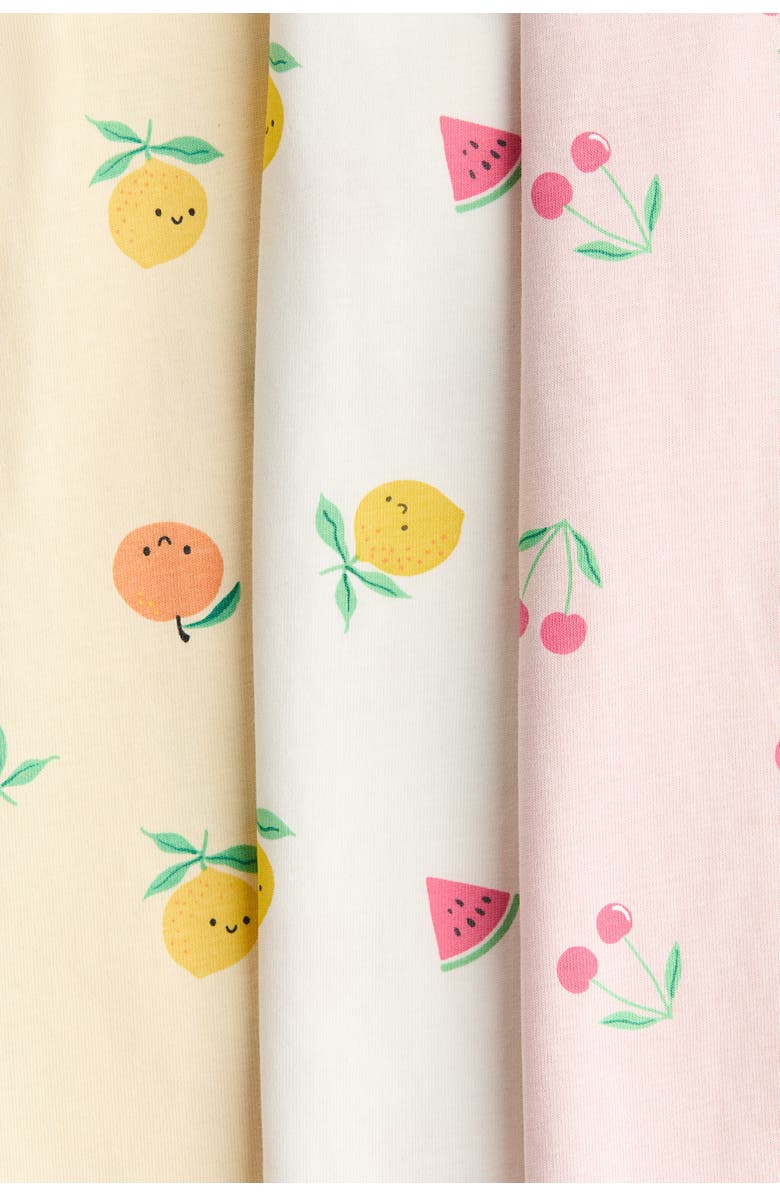 H&M 3-pack Short Cotton Sleepsuits, Alternate, color, Light Pink/Cherries