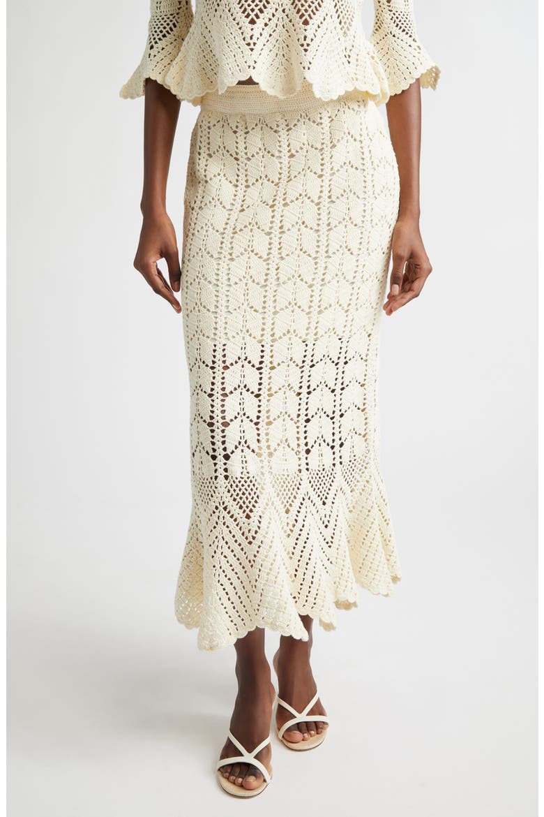 Awaken Crochet Midi Skirt, Main, color, CREAM