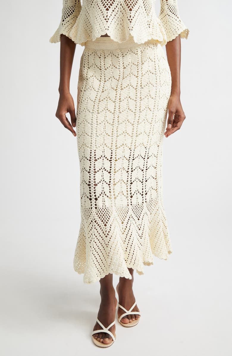 Zimmermann Awaken Crochet Midi Skirt, Main, color, Cream