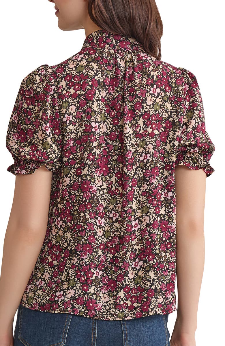 Jones New York Floral Tie Neck Puff Sleeve Top, Alternate, color, Bordeaux Multi