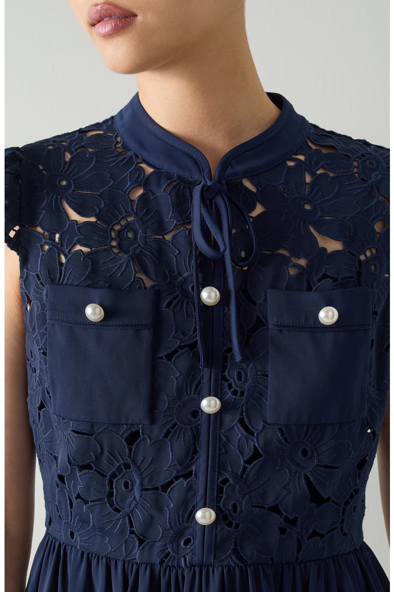 Paige Bow Detail Mixed Media Dress, Alternate, color, NAVY