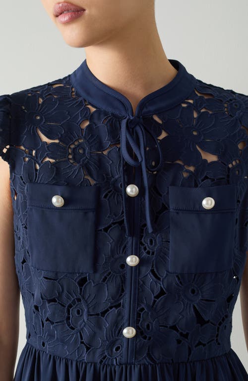 Lk Bennett Paige Bow Detail Mixed Media Dress In Blue