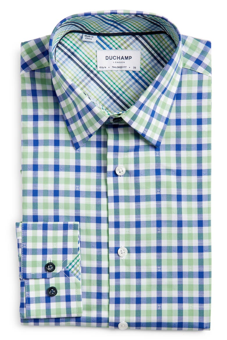 Tailored Fit Gingham Dress Shirt, Alternate, color, GREEN