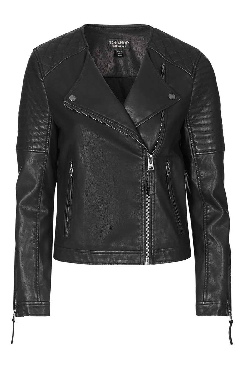 Topshop Faux Leather Biker Jacket, Alternate, color, 