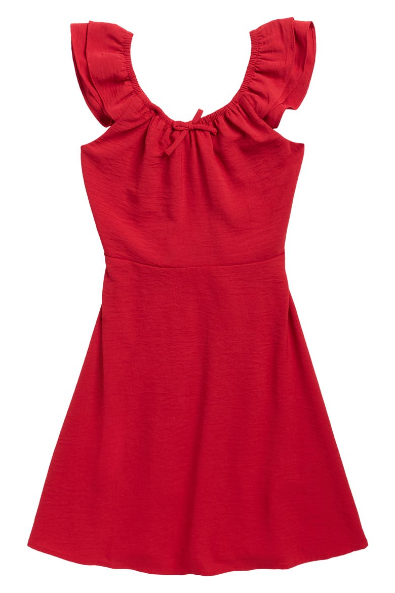 Kids' Flutter Sleeve Ruffle Dress, Main, color, RED