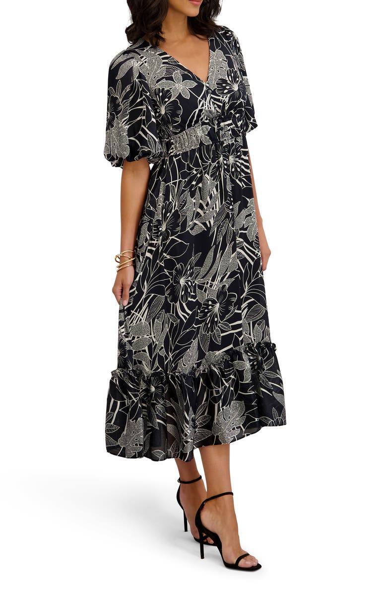 Kensie Puff Sleeve Midi Dress, Alternate, color, Slate Mult