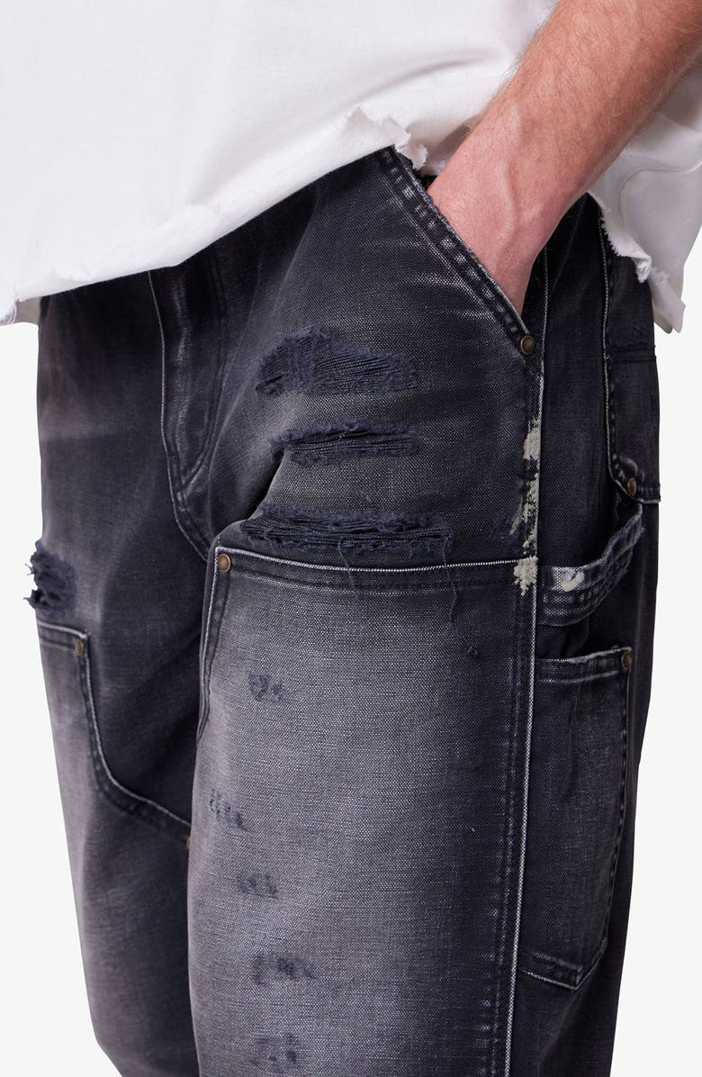 mnml Baggy Fit Painted Distressed Cotton Canvas Carpenter Pants, Alternate, color, 