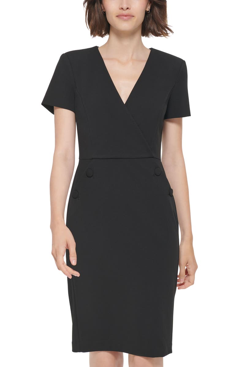 Calvin Klein V-Neck Button Sheath Dress, Alternate, color, Black
