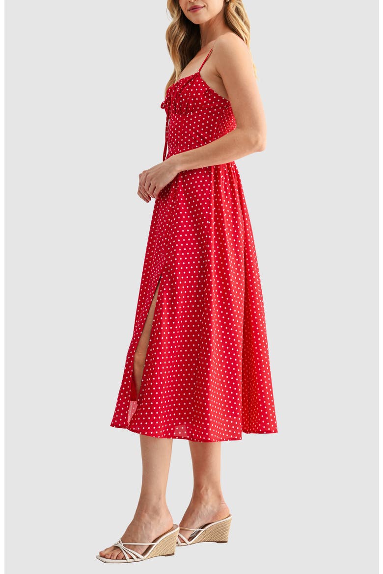 Polka Dot Corset Bodice Midi Sundress, Alternate, color, RED IVORY