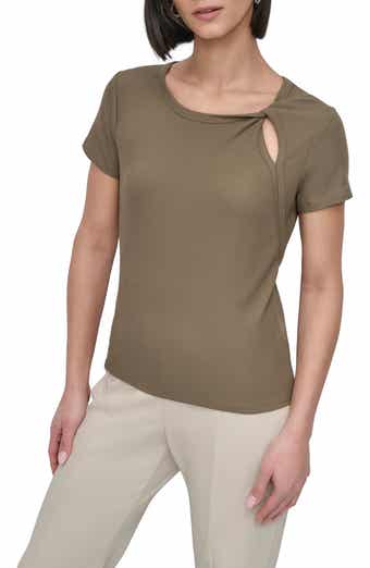 DKNY Twist Neck Rib T-Shirt