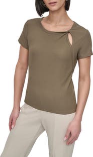 DKNY Twist Neck Rib T-Shirt