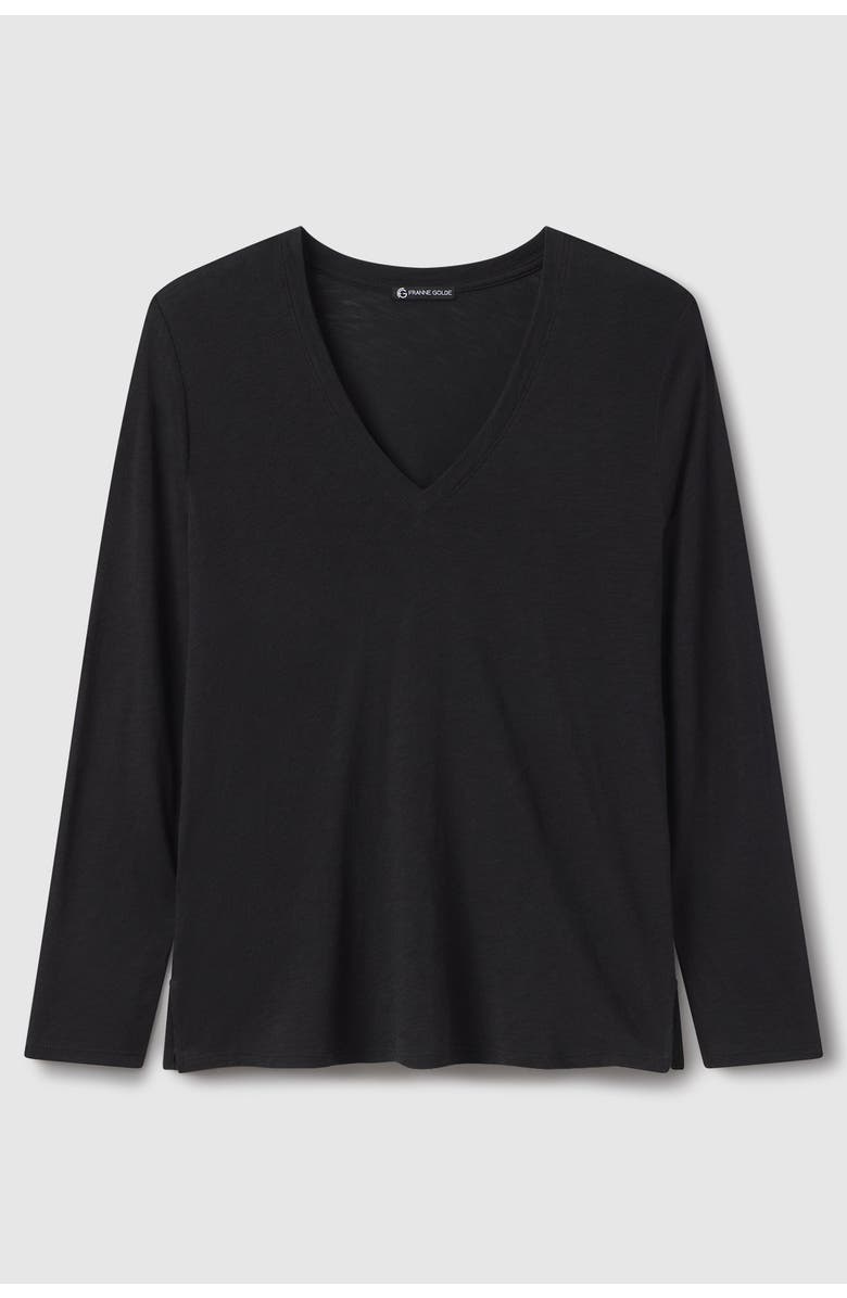 Franne Golde Slub Jersey Long Sleeve V-Neck Tee, Alternate, color, Black