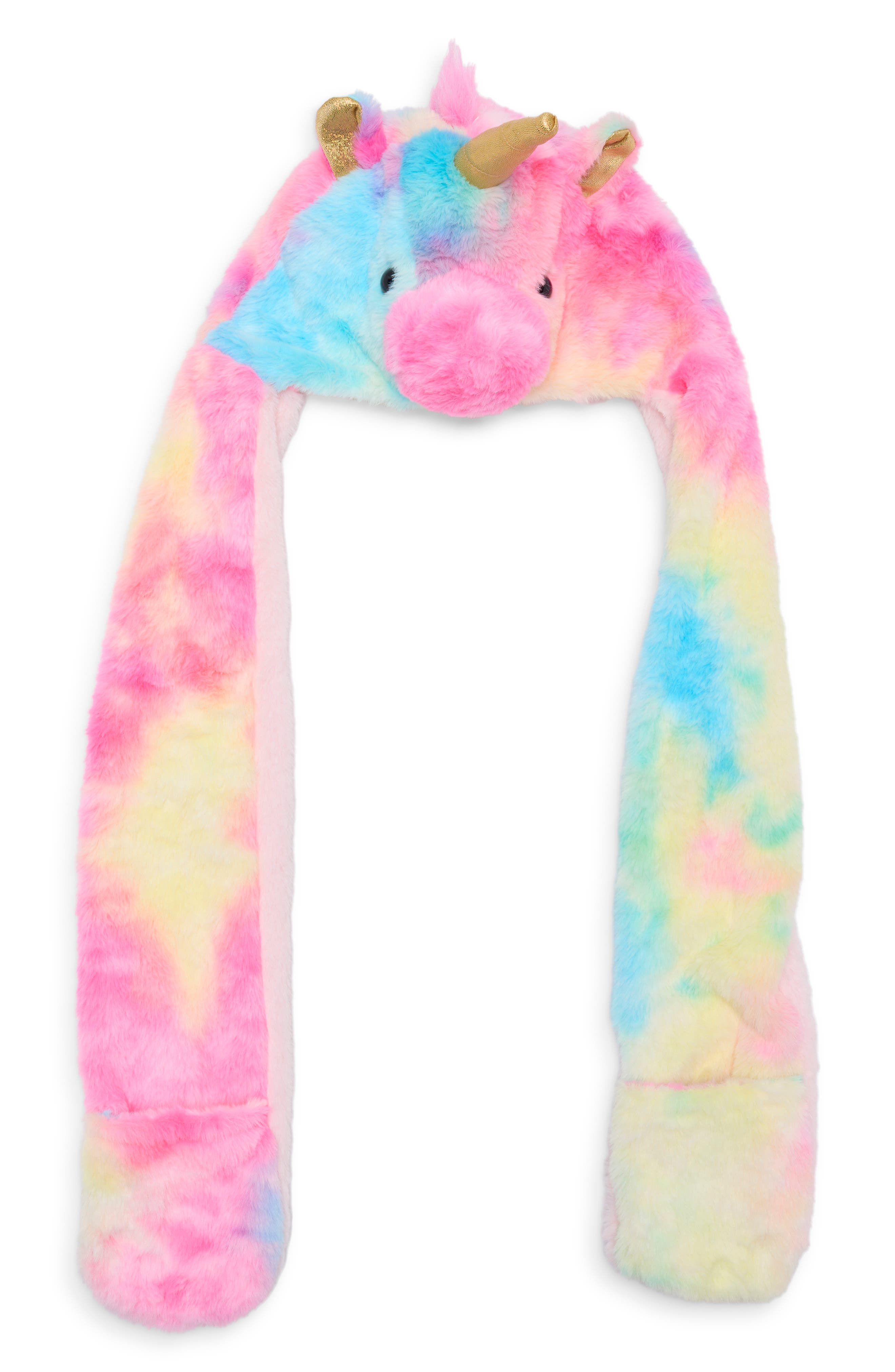 Tie Dye Unicorn Hooded Faux Fur Scarf