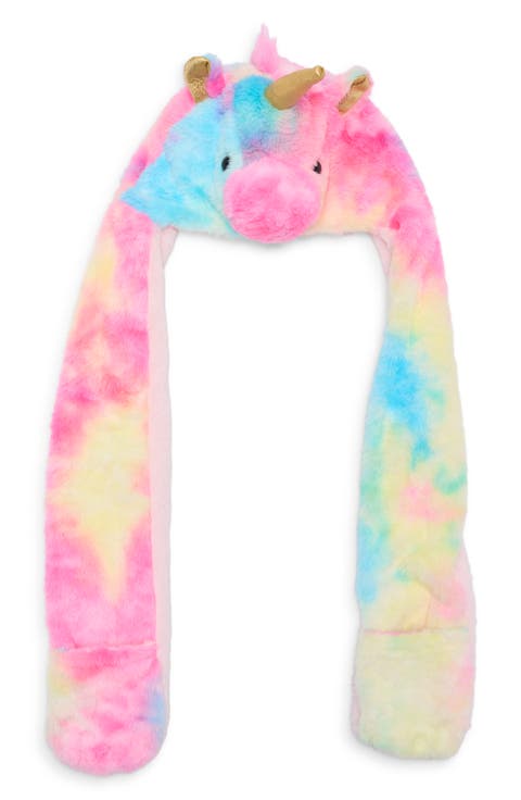 Tie Dye Unicorn Hooded Faux Fur Scarf