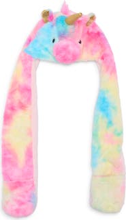 Olly & Me Tie Dye Unicorn Hooded Faux Fur Scarf