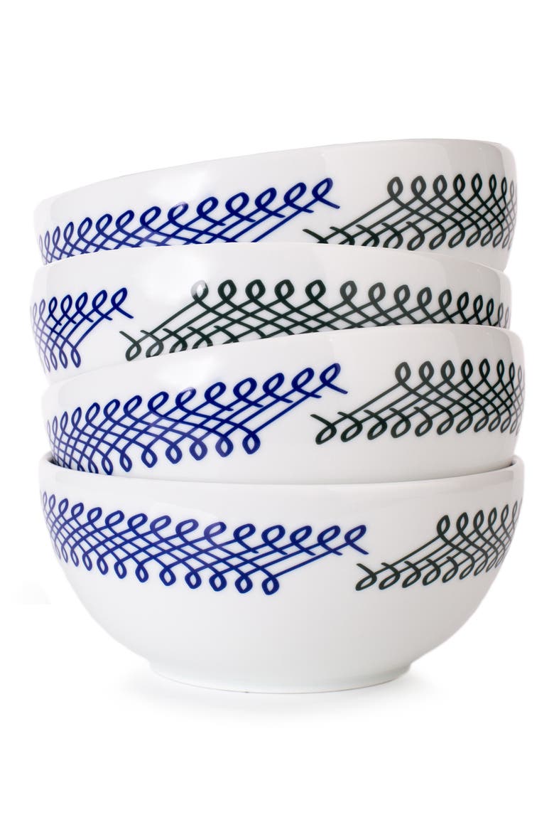 Set of 4 Porcelain Cereal Bowls, Main, color, BLUE/ GREEN