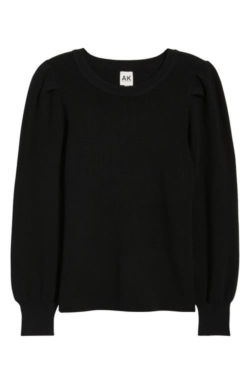 Ak Anne Klein Pleat Sleeve Crewneck Sweater In Black