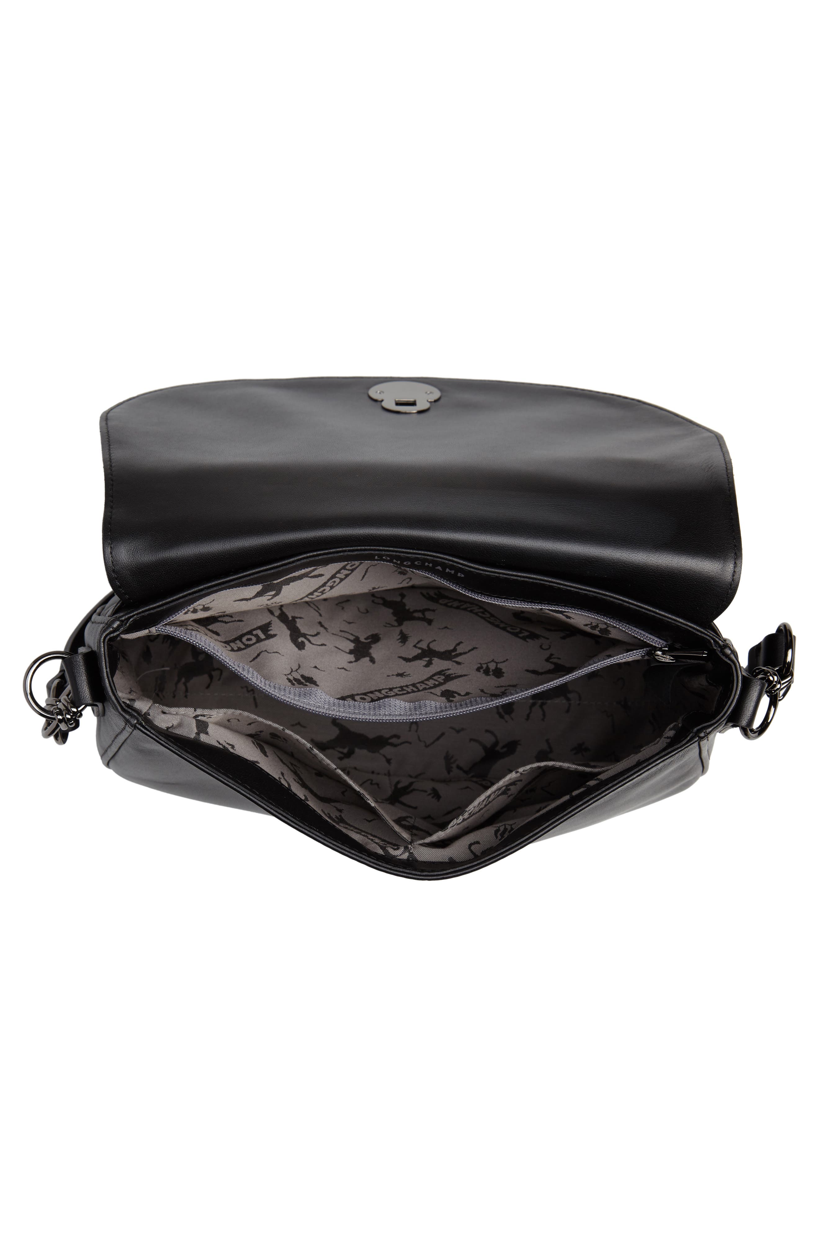 Medium Cavalcade Leather Saddle Bag, Alternate, color, BLACK
