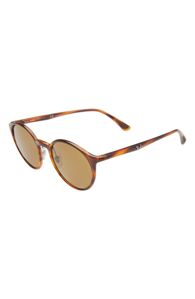 Ray-Ban Phantos 50mm Polarized Round Sunglasses, Alternate, color, Striped Havana/ Brown