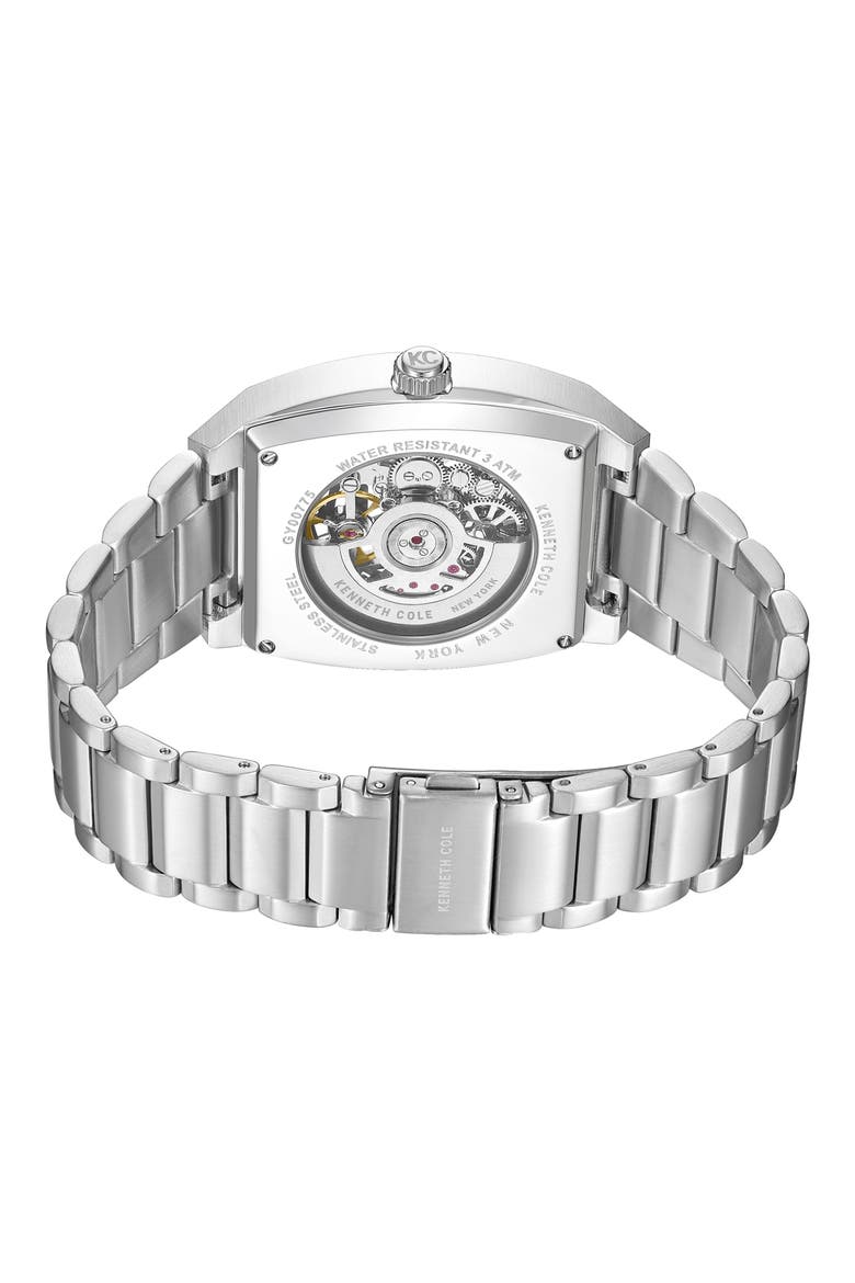 The Hollis Tonneau Skeleton Automatic Bracelet Watch, 40mm x 52.5mm, Alternate, color, SILVER
