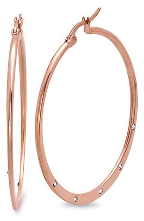 18K Rose Gold Plated Crystal Hoop Earrings