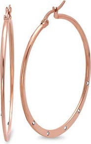 STEELTIME 18K Rose Gold Plated Crystal Hoop Earrings