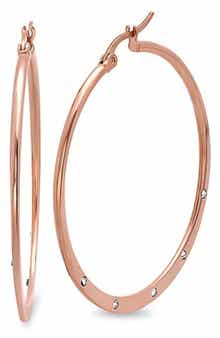 18K Rose Gold Plated Crystal Hoop Earrings