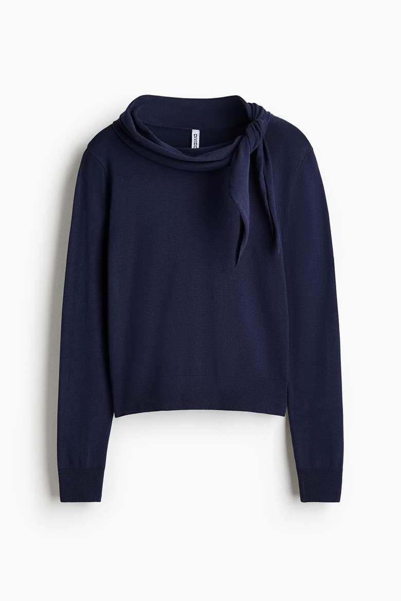 Scarf-collar Jumper, Alternate, color, Navy blue