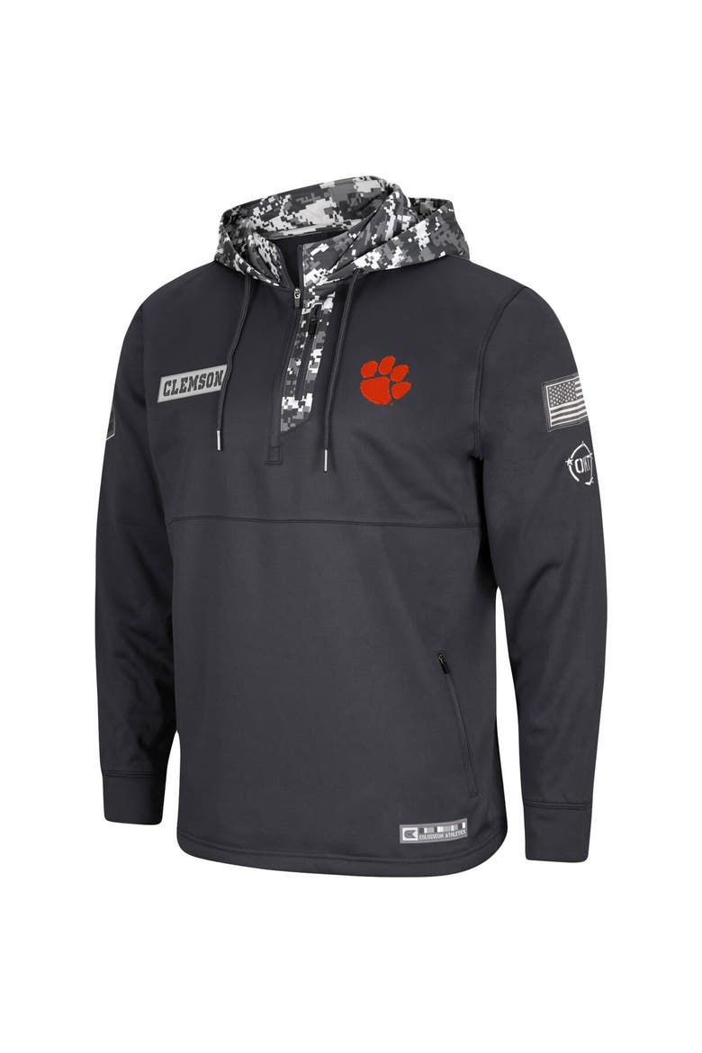 Men's Colosseum Charcoal Clemson Tigers OHT Military Appreciation Digital Camo Quarter-Zip Hoodie, Alternate, color, Charcoal