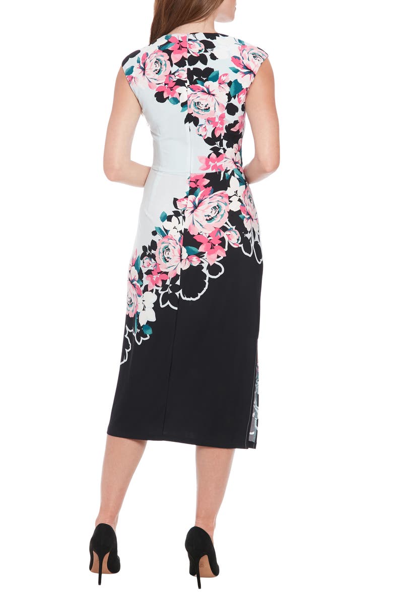 London Times Floral Ruched Cap Sleeve Midi Dress | Nordstromrack