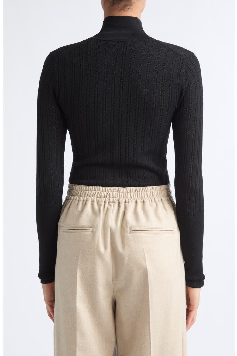 Slim Fit Thermal Stitch Mock Neck Merino Wool Top, Alternate, color, BLACK