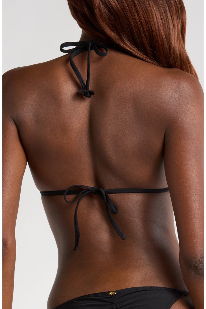 Fleur Triangle String Bikini Top, Alternate, color, JET BLACK